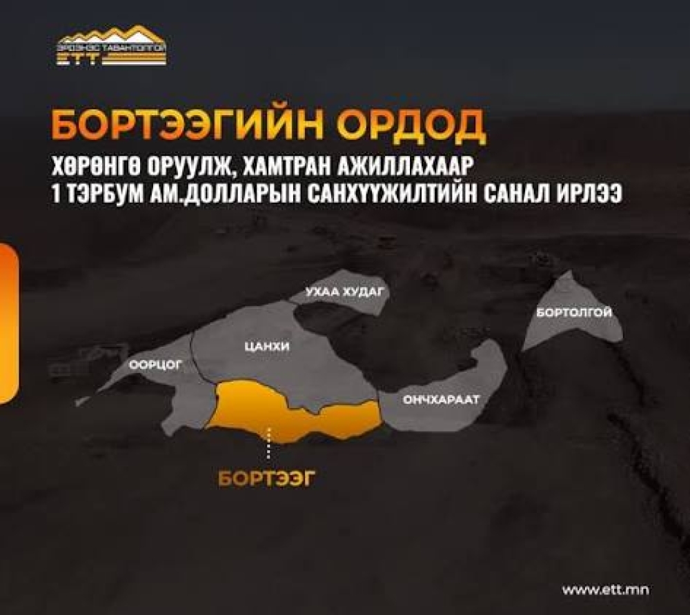 Бортээгийн ордод хөрөнгө оруулж, хамтран ажиллахаар нэг тэрбум ам.долларын санхүүжилтийн санал ирлээ